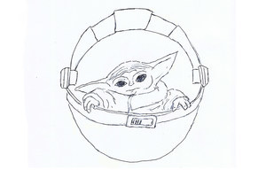 Grogu, auch als Baby Yoda aus Star Wars bekannt. Skultpur von Peter Hermann und Ulrike Hermann.